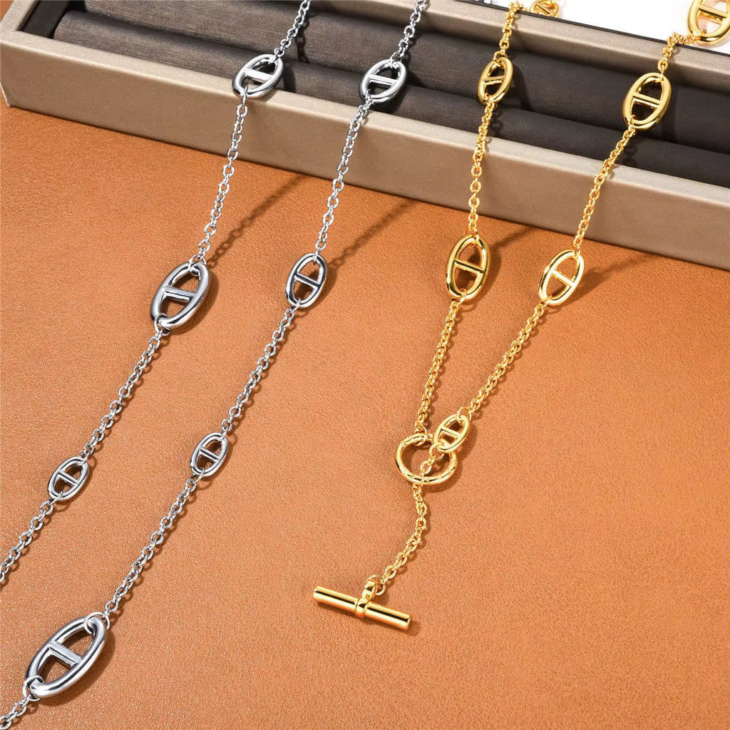 85cm Titanium Steel Pig Nose Long Necklace