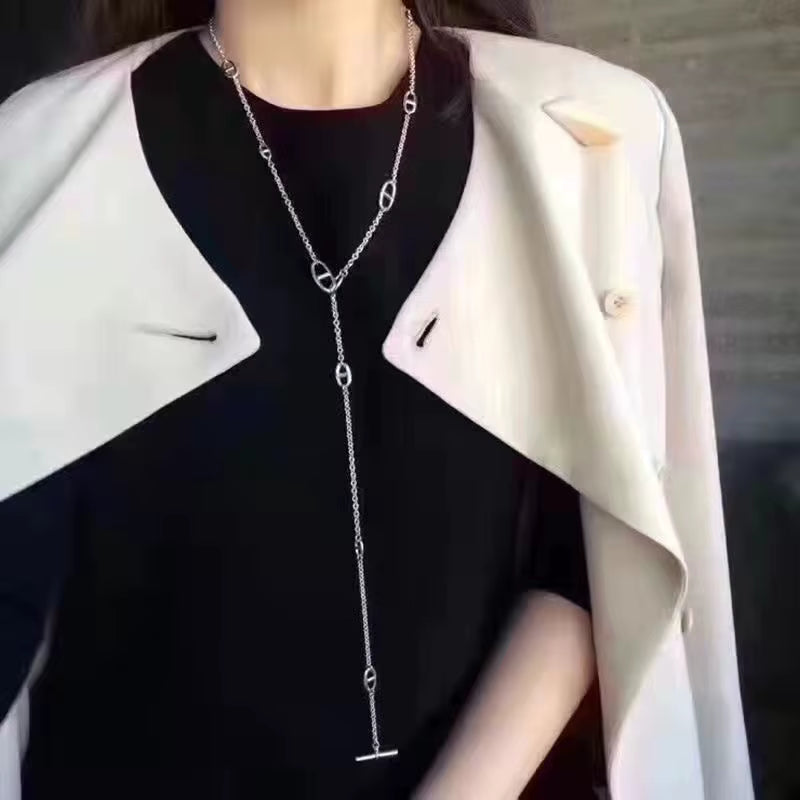 85cm Titanium Steel Pig Nose Long Necklace